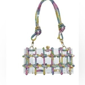 Crystal Embellished Clear Cage Clutch - Multicolor